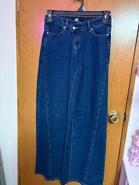 NYC Dark Blue Wide Leg Jeans - High Rise Flare